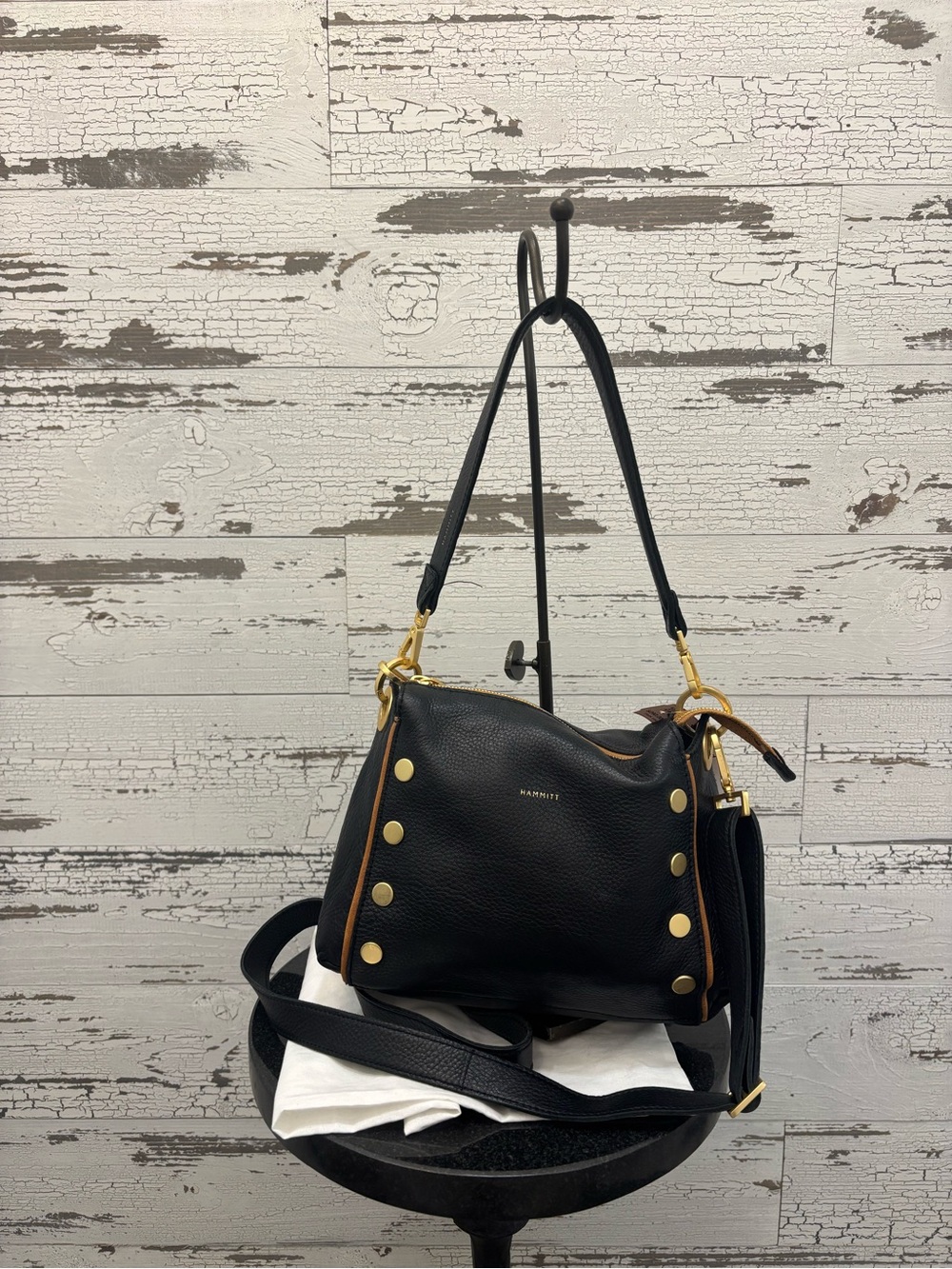 Hammitt Black Leather Shoulder or Crossbody Bag with Gold Hardware